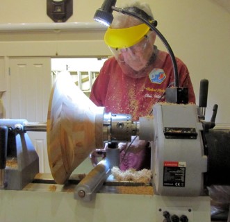 Chris working on a <br>lage segmented bowl